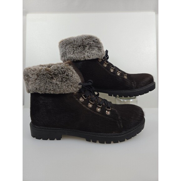 Myra NEW With Tags Turbulent Black Cowhide Fur On Leather Rugged Boots Women 10 - Picture 1 of 12